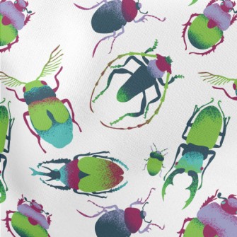 Hand Drawn Green Insects Lightweight Cotton Poplin