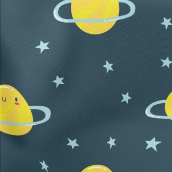 Cartoon Smiley Planet Lightweight Cotton Poplin