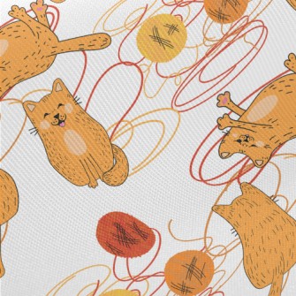 Cat Playing With A Ball Of Yar Midweight Cotton Poplin