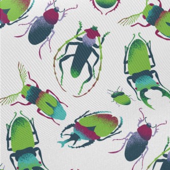 Hand Drawn Green Insects Midweight Cotton Poplin