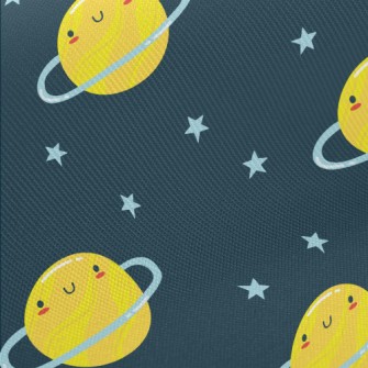 Cartoon Smiley Planet Midweight Cotton Poplin