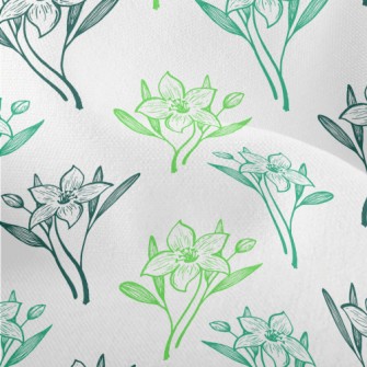 Hand Drawn Lily And Daffodil Lightweight Performance Linen