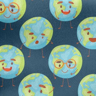 Cute Happy Earth Jersey Backed Fleece