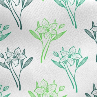 Hand Drawn Lily And Daffodil Jersey Backed Fleece