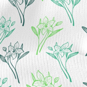 Hand Drawn Lily And Daffodil Stretch Jersey