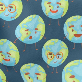 Cute Happy Earth Lightweight Cotton Poplin