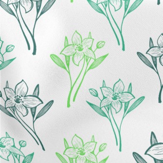 Hand Drawn Lily And Daffodil Lightweight Cotton Poplin
