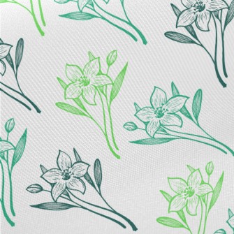 Hand Drawn Lily And Daffodil Midweight Cotton Poplin