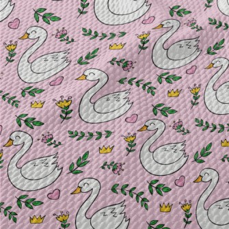 Elegant Swan And Crown Flowers Birdseye Piqué