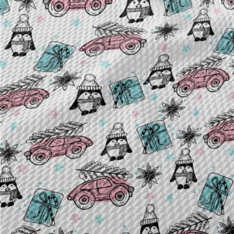 Christmas Penguin And Gift Car Birdseye Piqué