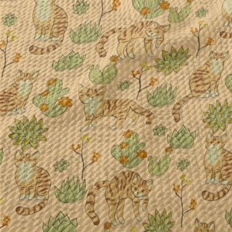 Hand Drawn Cactus Dunes And Ca Birdseye Piqué