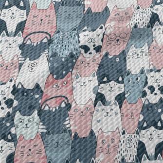 Funny Cute Cat And Fish Birdseye Piqué