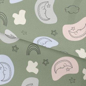 Doodle Moon And Stars Rainbow Waterproof Oxford
