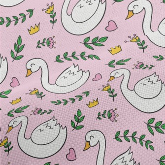 Elegant Swan And Crown Flowers Performance Linen