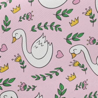 Elegant Swan And Crown Flowers Twill