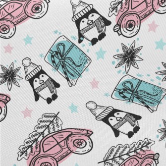 Christmas Penguin And Gift Car Twill