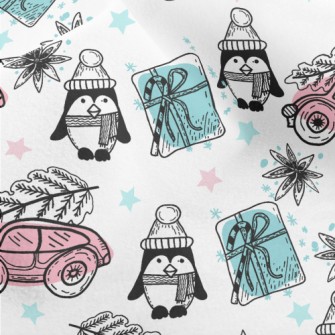 Christmas Penguin And Gift Car Micro Fleece