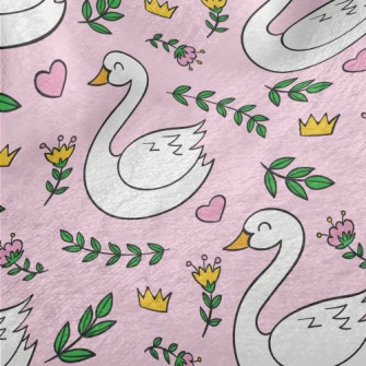 Elegant Swan And Crown Flowers Minky