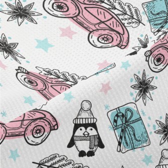 Christmas Penguin And Gift Car Piqué