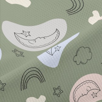 Doodle Moon And Stars Rainbow Piqué