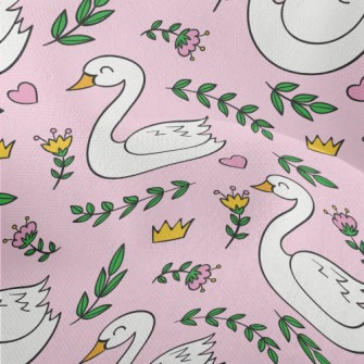 Elegant Swan And Crown Flowers Lightweight Performance Linen