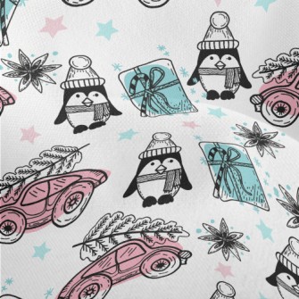 Christmas Penguin And Gift Car Lightweight Performance Linen