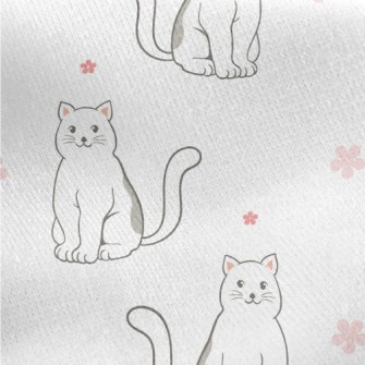 Black And White Cat And Flower Jersey Backed Fleece