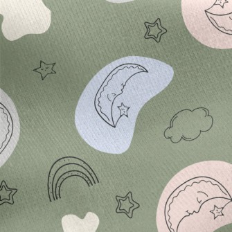 Doodle Moon And Stars Rainbow Jersey Backed Fleece