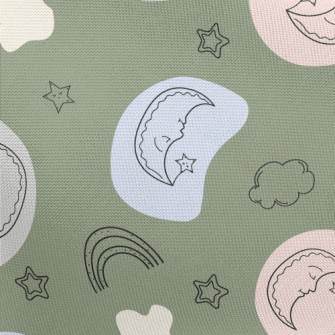 Doodle Moon And Stars Rainbow Pongee