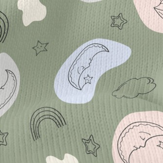 Doodle Moon And Stars Rainbow Stretch Jersey