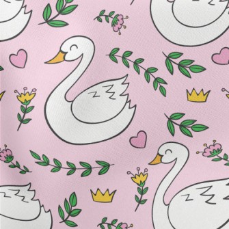 Elegant Swan And Crown Flowers Lightweight Cotton Poplin