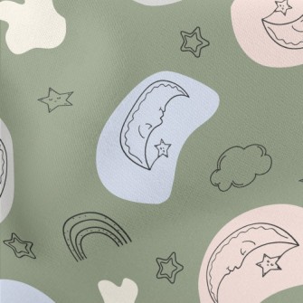 Doodle Moon And Stars Rainbow Lightweight Cotton Poplin