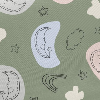 Doodle Moon And Stars Rainbow Midweight Cotton Poplin
