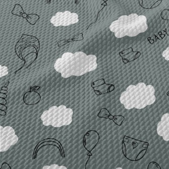 Doodle Hand Drawn Baby Items Birdseye Piqué