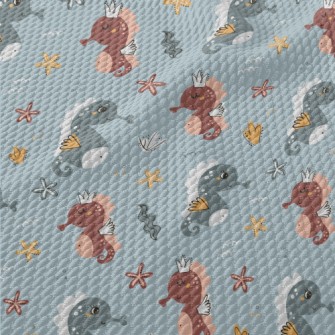 Cute Seahorse And Seaweed Birdseye Piqué