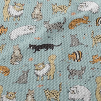 Childlike Hand-painted Cats Birdseye Piqué