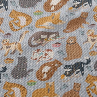 Naughty And Cute Cats Birdseye Piqué