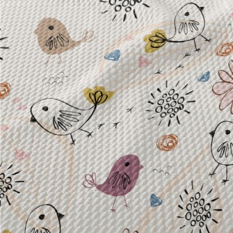 Line Birds And Flowers Birdseye Piqué