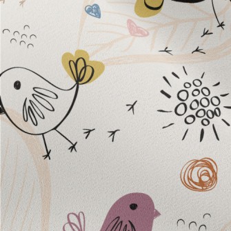 Line Birds And Flowers Chiffon