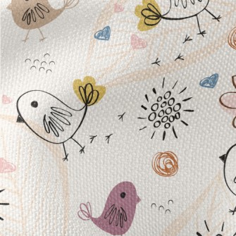 Line Birds And Flowers Waterproof Canvas