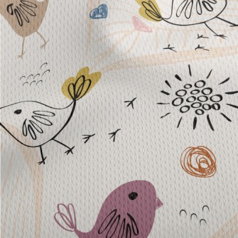 Line Birds And Flowers Athletic Mesh Flat Back