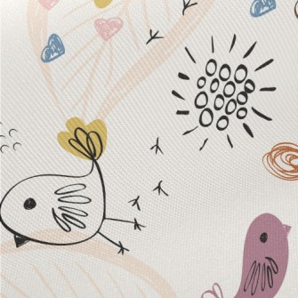 Line Birds And Flowers Twill