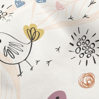 Line Birds And Flowers Micro Fleece