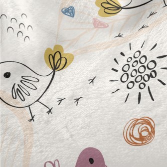 Line Birds And Flowers Minky