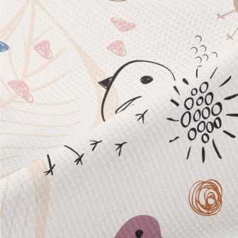 Line Birds And Flowers Piqué