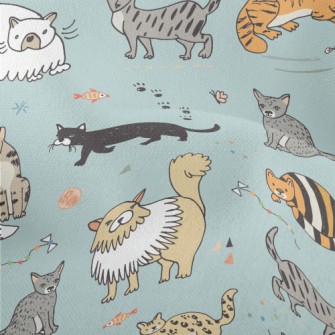Childlike Hand-painted Cats Lightweight Performance Linen