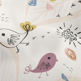 Line Birds And Flowers Lightweight Performance Linen