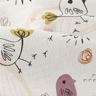 Line Birds And Flowers Modern Jersey