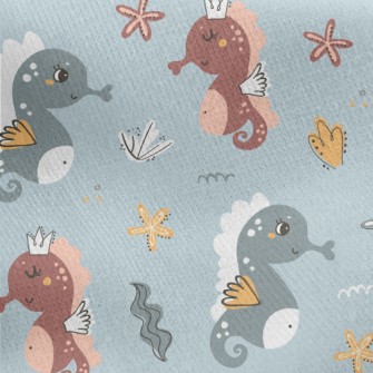 Cute Seahorse And Seaweed Jersey Backed Fleece