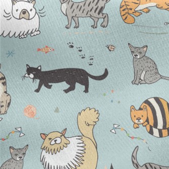 Childlike Hand-painted Cats Jersey Backed Fleece